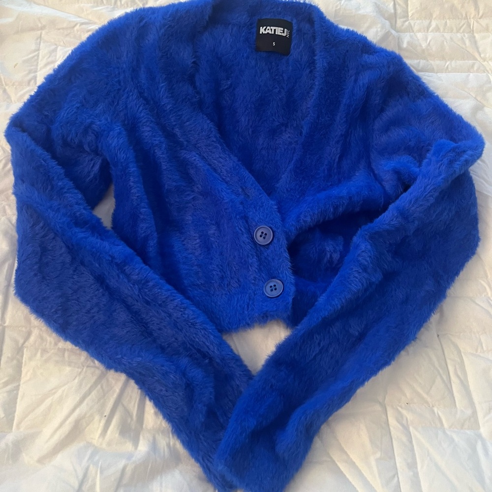 Katie J NYC Vibrant Blue Fuzzy Sweater